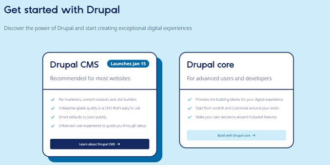 Drupal core vs. Drupal CMS download